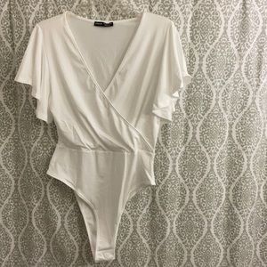 NWT White Butterfly Sleeve Bodysuit